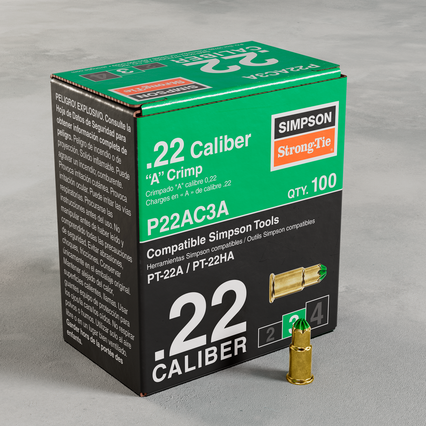 Simpson Strong-Tie P22AC3A P22AC 0.22-Caliber “A” Single-Shot Crimp Loads, LVL 3, Green - Imported (100-Qty)