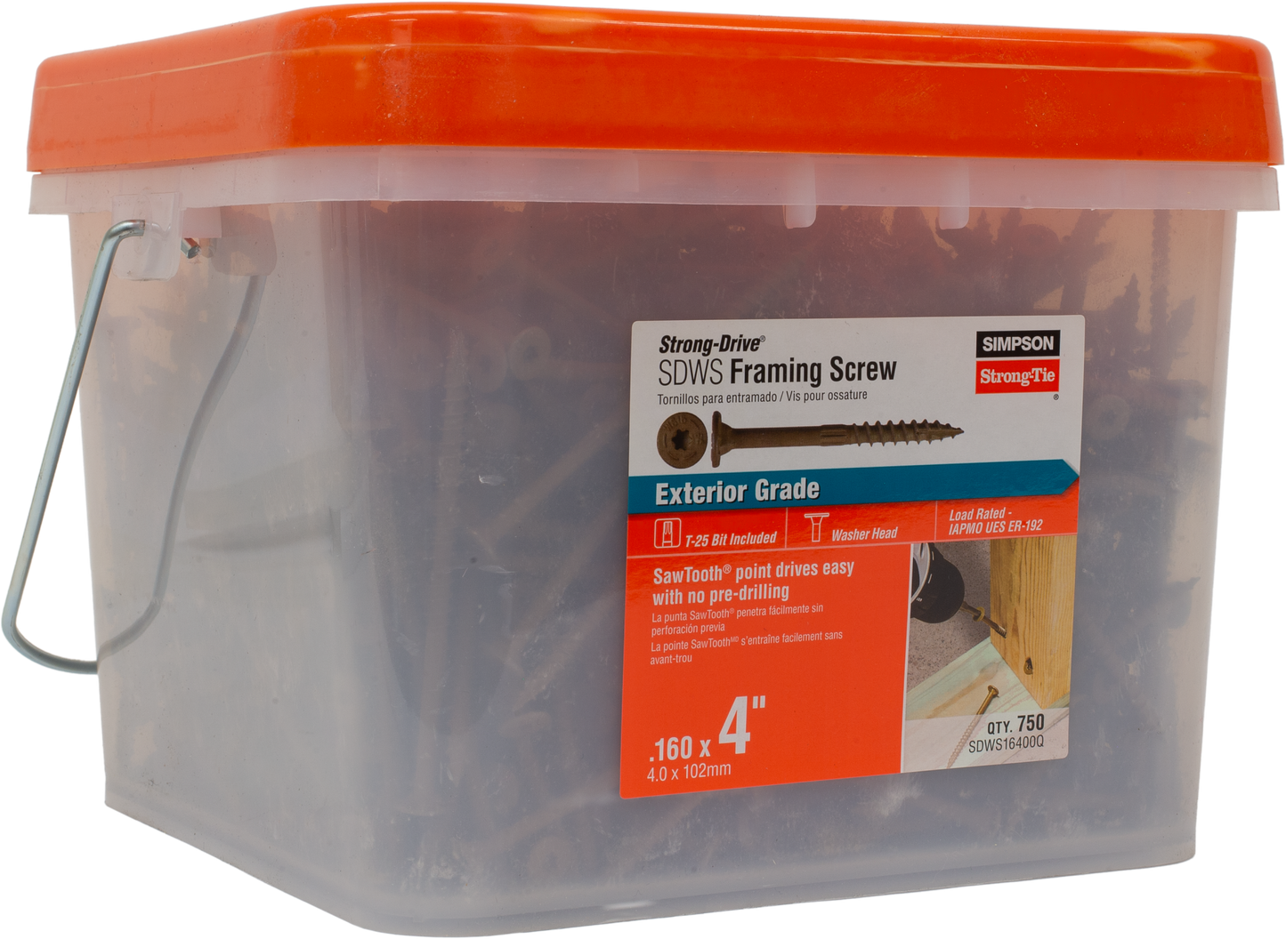 Simpson Strong-Tie SDWS16400Q Strong-Drive® SDWS™ FRAMING Screw — 0.160 in. x 4 in. T25, Quik Guard®, Tan (750-Qty) (Pack of 64)