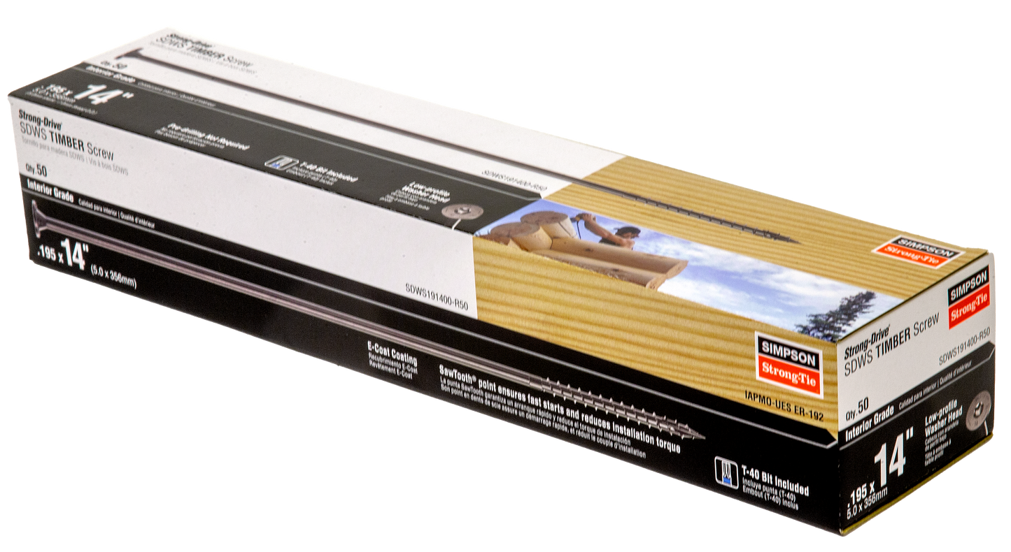 Simpson Strong-Tie SDWS191400-R50 Strong-Drive® SDWS™ TIMBER Screw (Interior) — 0.195 in. x 14 in. E-coat® (50-Qty)