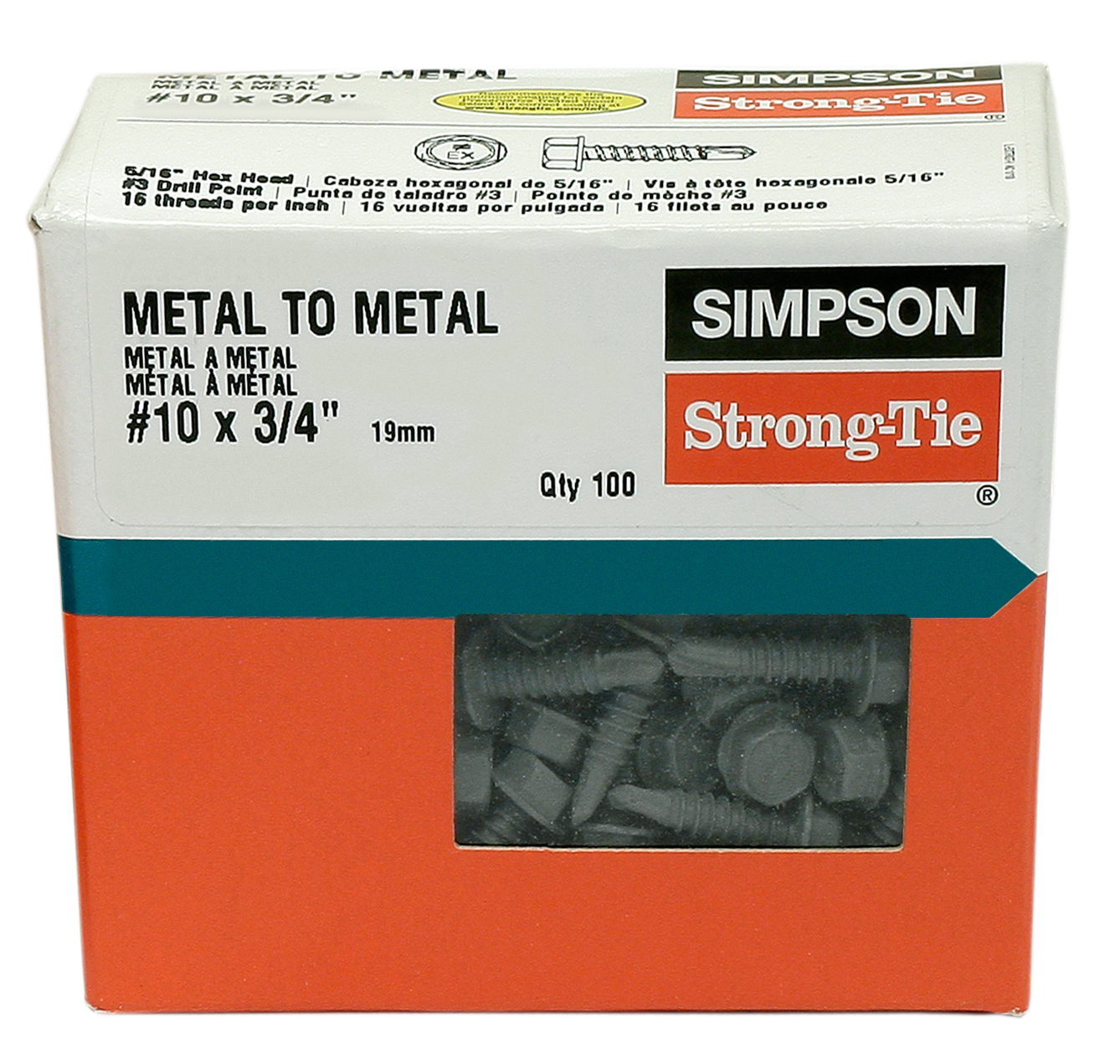 Simpson Strong-Tie XEQ34B1016C Strong-Drive® XE EXTERIOR STRUCTURAL METAL Screw — #10 x 3/4 in. 5/16 Hex (100-Qty) (Pack of 800)