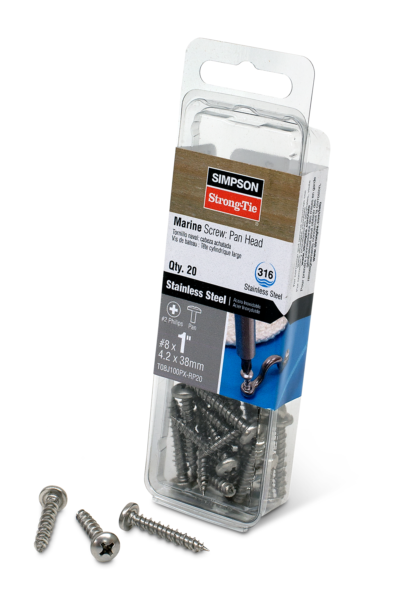 Simpson Strong-Tie T08J100PX-RP20 Marine Screw, Pan Head — #8 x 1 in. #2 Phillips Drive, Type 316 (20-Qty) (Pack of 3240)
