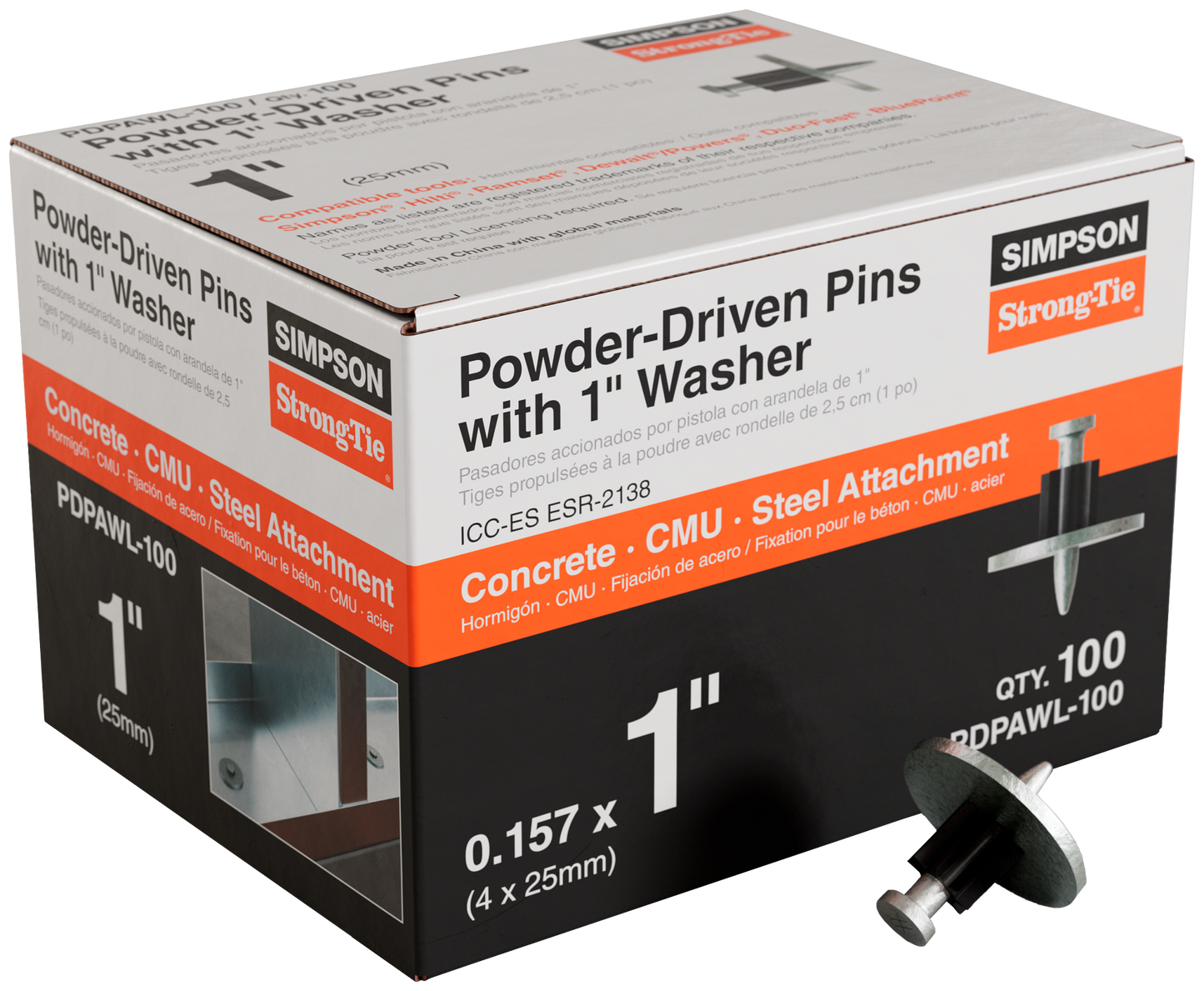 Simpson Strong-Tie PDPAWL-100 PDPAWL .157-in. x 1-in. Powder-Actuated Pin w/ 1-in. Washer (100-Qty) (Pack of 1050)