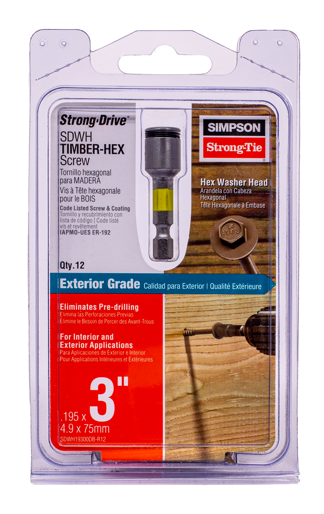 Simpson Strong-Tie SDWH19300DB-R12 Strong-Drive® SDWH™ TIMBER-HEX Screw — 0.195 in. x 3 in. 5/16 Hex, DB Coating, Tan (12-Qty) (Pack of 5)