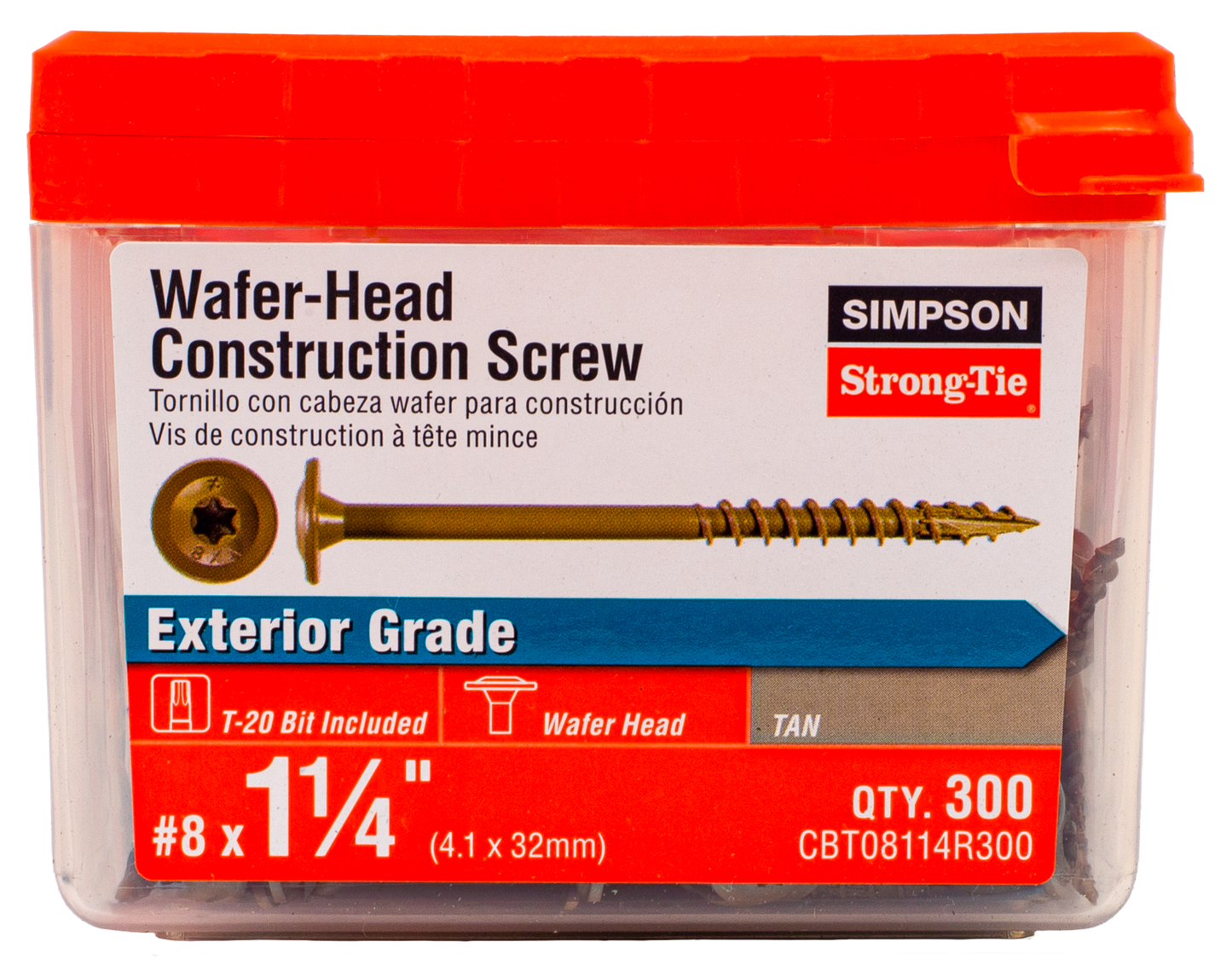 Simpson Strong-Tie CBT08114R300 Wafer-Head Construction Screw — #8 x 1-1/4 in. T20, Quik Guard®, Tan (300-Qty) (Pack of 6)