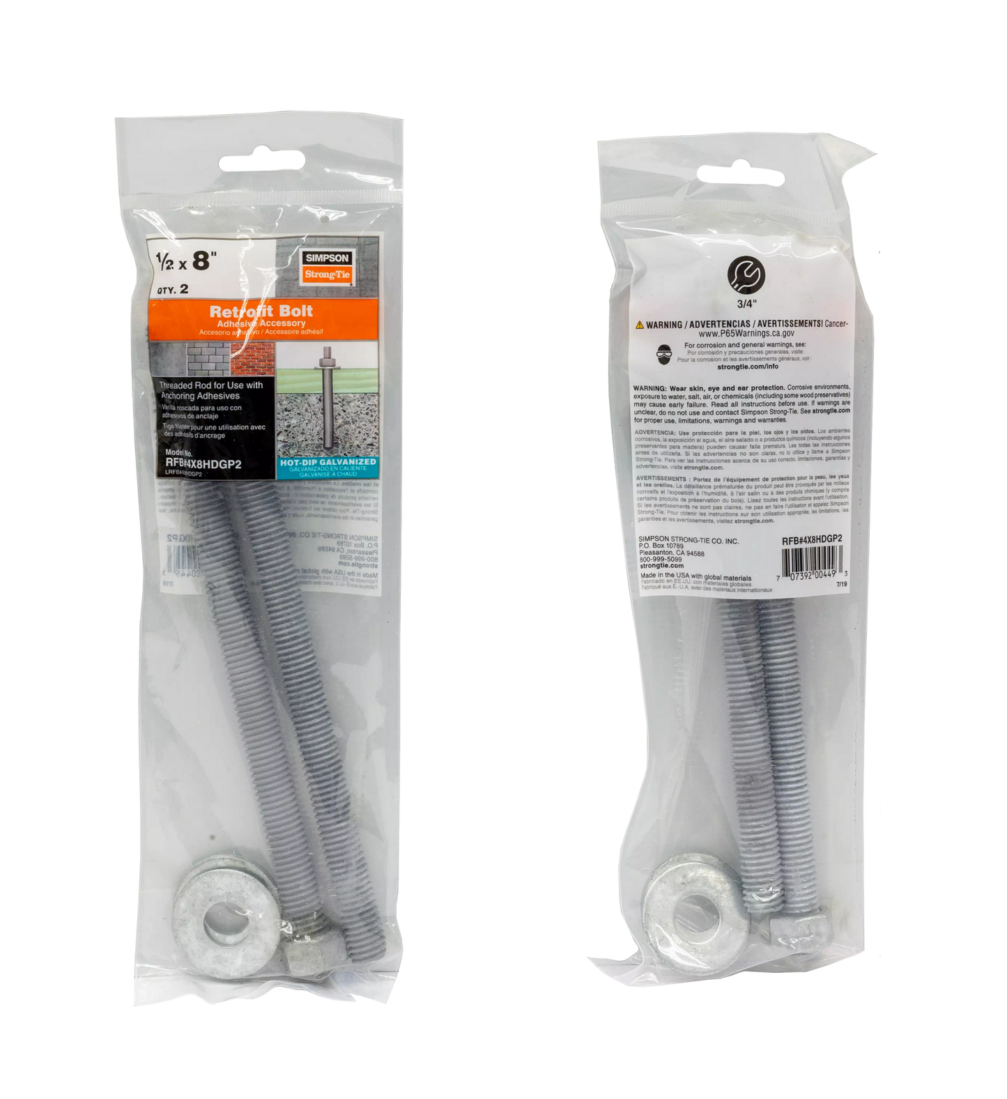Simpson Strong-Tie RFB#4X8HDGP2 RFB 1/2 in. x 8 in. Hot-Dip Galvanized Retrofit Bolt (2-Qty) (Pack of 5)