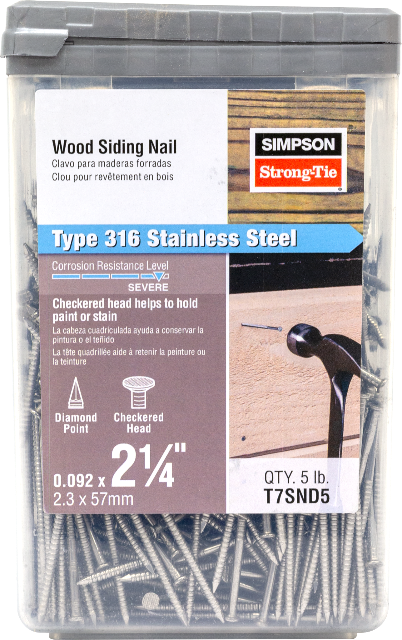 Simpson Strong-Tie T7SND5 Wood Siding Nail — 2-1/4-in. x .092-in. Type 316 Stainless Steel (5 lb.) (Pack of 300)