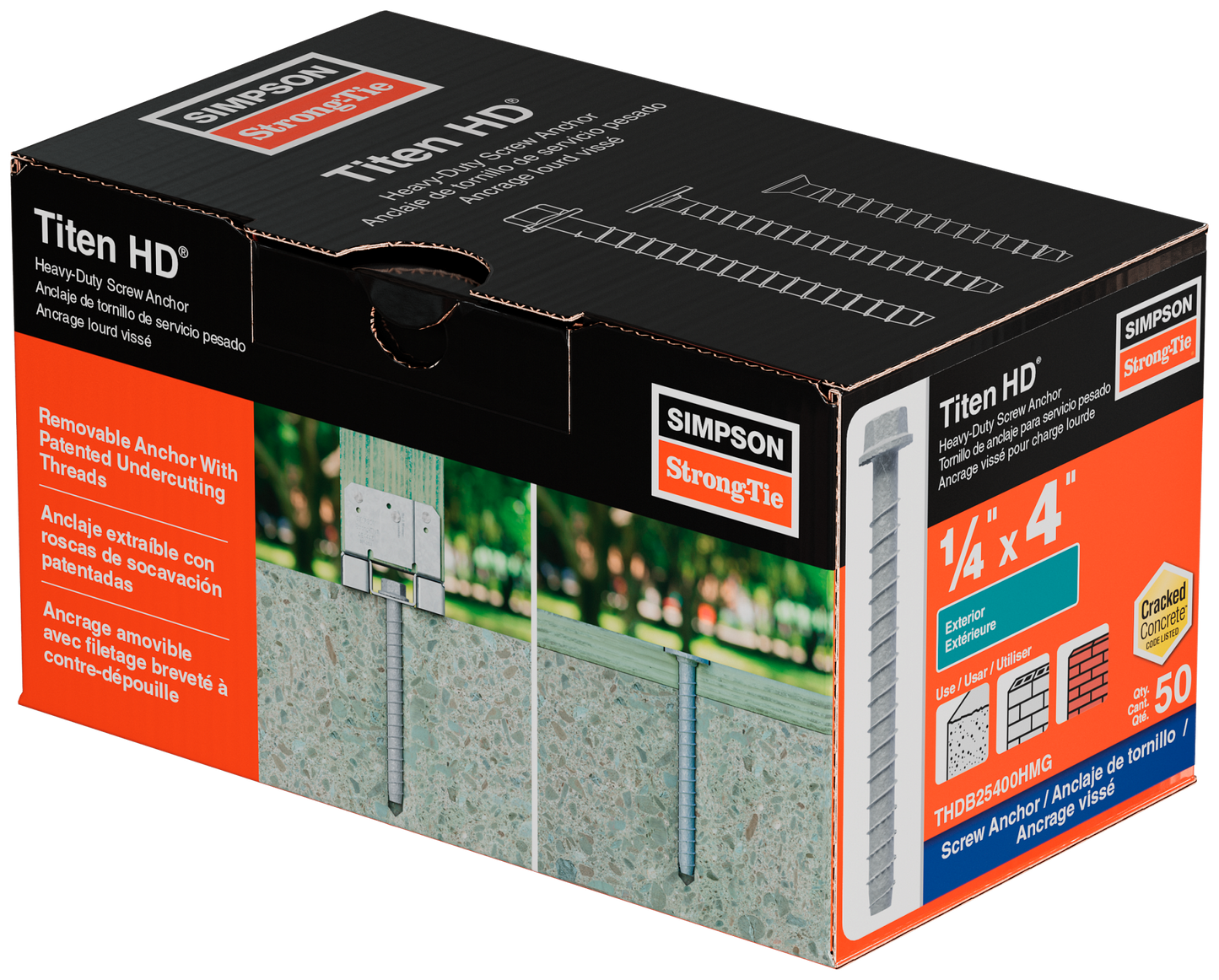 Simpson Strong-Tie THDB25400HMG Titen HD® 1/4 in. x 4 in. Mechanically Galvanized Heavy-Duty Screw Anchor (50-Qty)