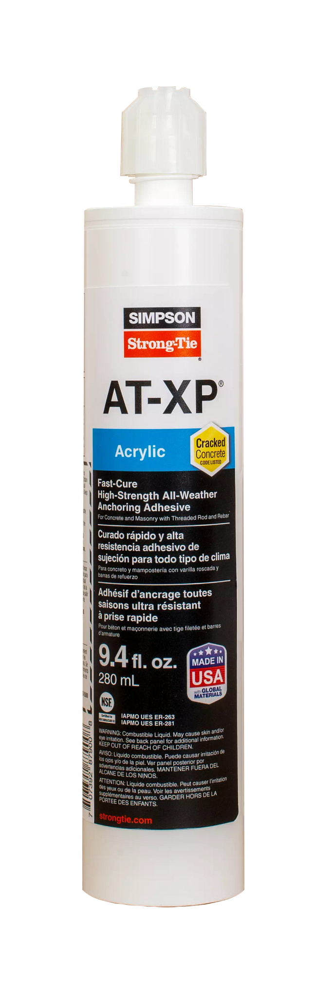 Simpson Strong-Tie AT-XP10 AT-XP® 9.4-oz. High-Strength Acrylic Anchoring Adhesive Cartridge w/ Nozzle (Pack of 6)