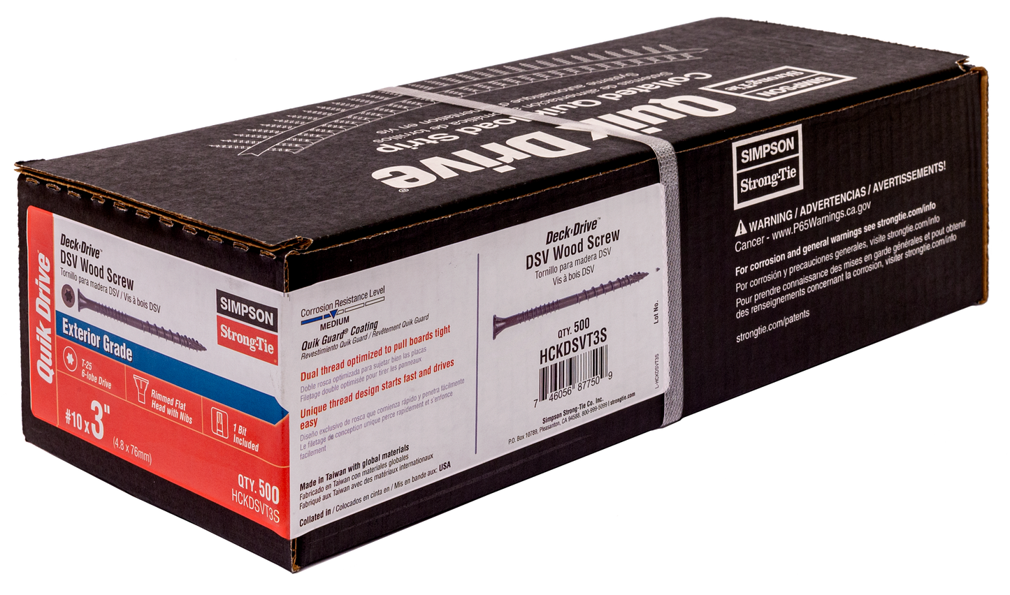 Simpson Strong-Tie HCKDSVT3S Deck-Drive™ DSV WOOD Screw (Collated) — #10 x 3 in. T25 6-Lobe, Tan (500-Qty)