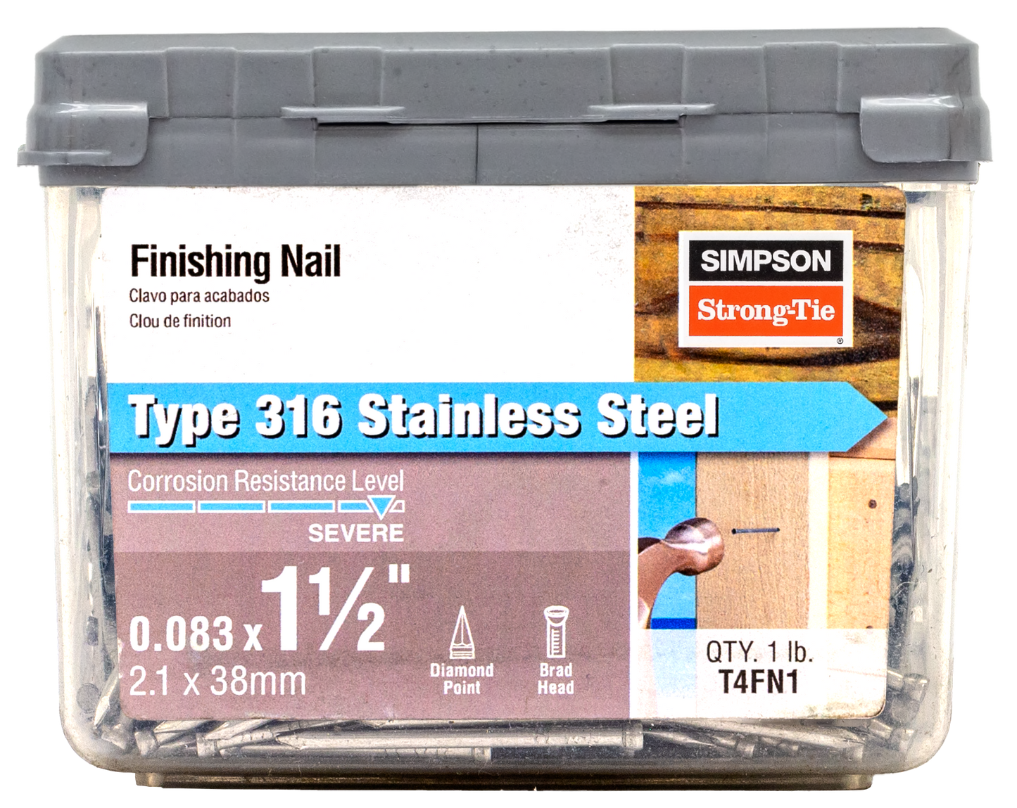 Simpson Strong-Tie T4FN1 Finishing Nail — 1-1/2-in. x .083-in. Type 316 Stainless Steel (1 lb.) (Pack of 10)
