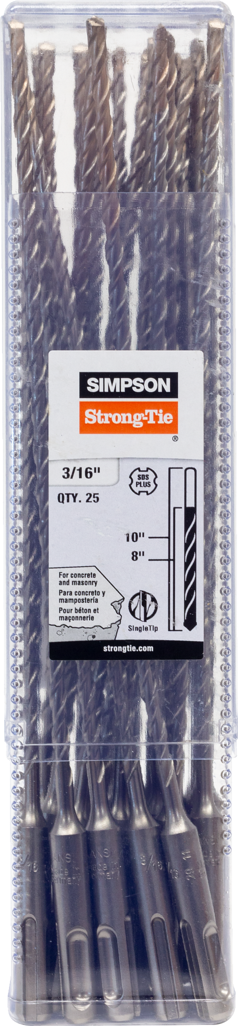 Simpson Strong-Tie MDPL01810-R25 3/16 in. x 10 in. SDS-plus® Shank Drill Bit (25-Qty) (Pack of 12)