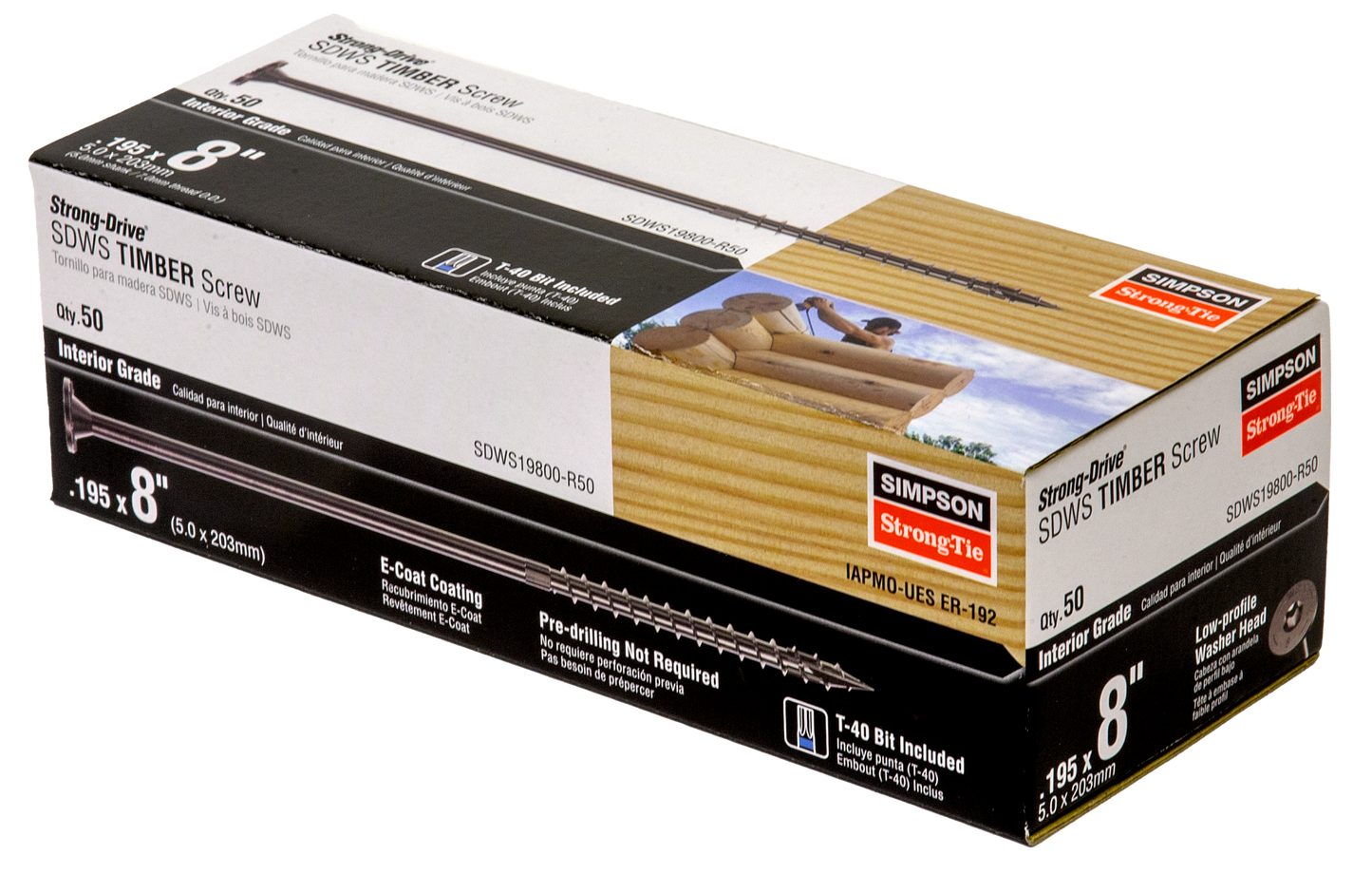 Simpson Strong-Tie SDWS19800-R50 Strong-Drive® SDWS™ TIMBER Screw (Interior) — 0.195 in. x 8 in. E-coat® (50-Qty)