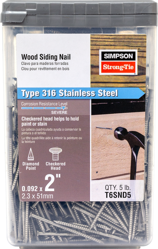 Simpson Strong-Tie T6SND5 Wood Siding Nail — 2 in. x .092 in. Type 316 Stainless Steel (5 lb.) (Pack of 300)