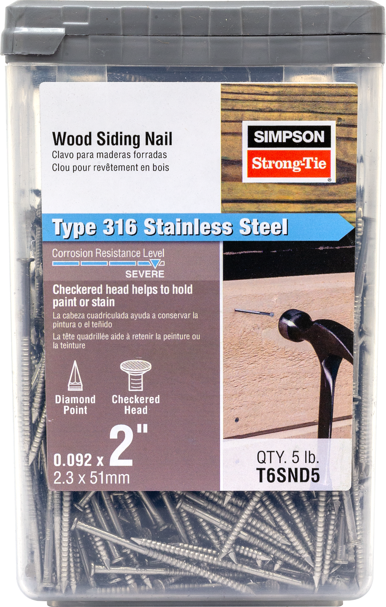 Simpson Strong-Tie T6SND5 Wood Siding Nail — 2 in. x .092 in. Type 316 Stainless Steel (5 lb.)