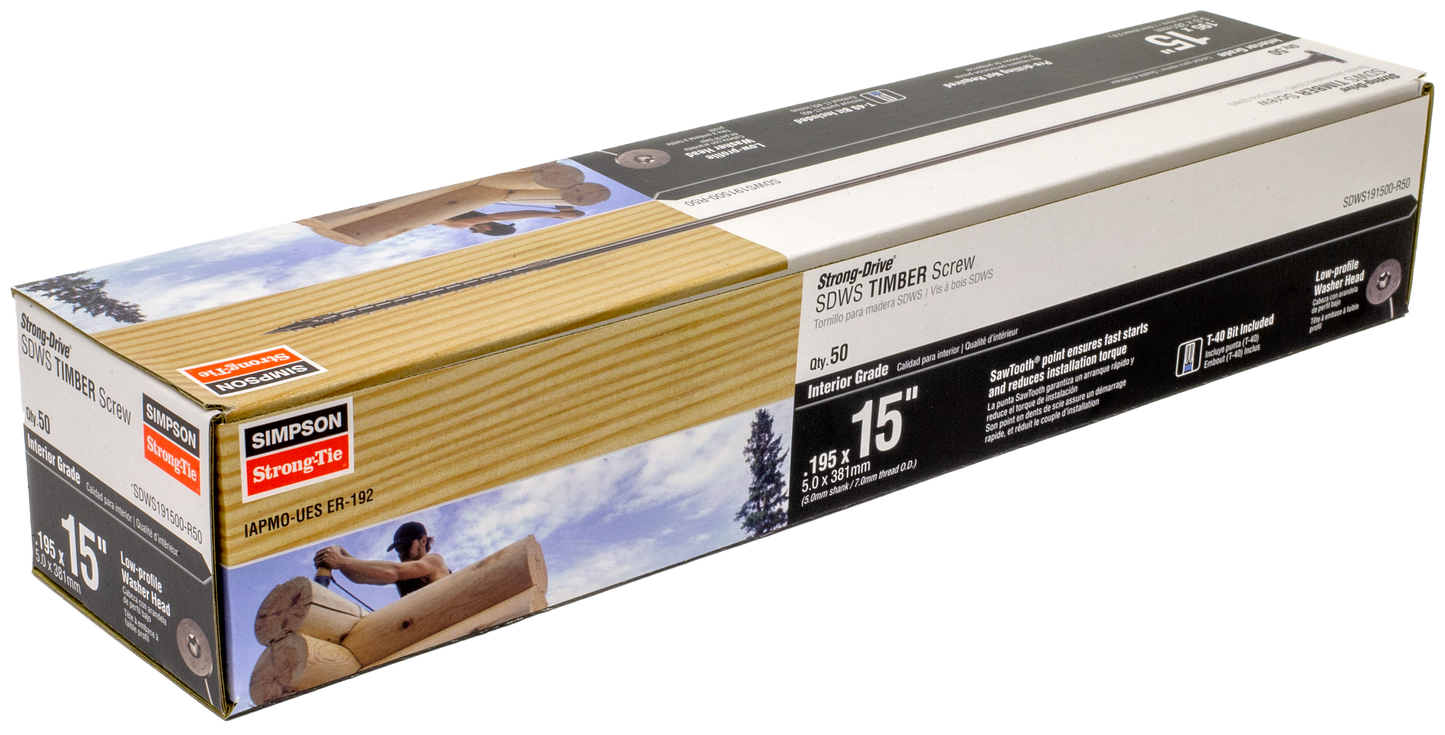 Simpson Strong-Tie SDWS191500-R50 Strong-Drive® SDWS™ TIMBER Screw (Interior) — 0.195 in. x 15 in. E-coat® (50-Qty) (Pack of 6)