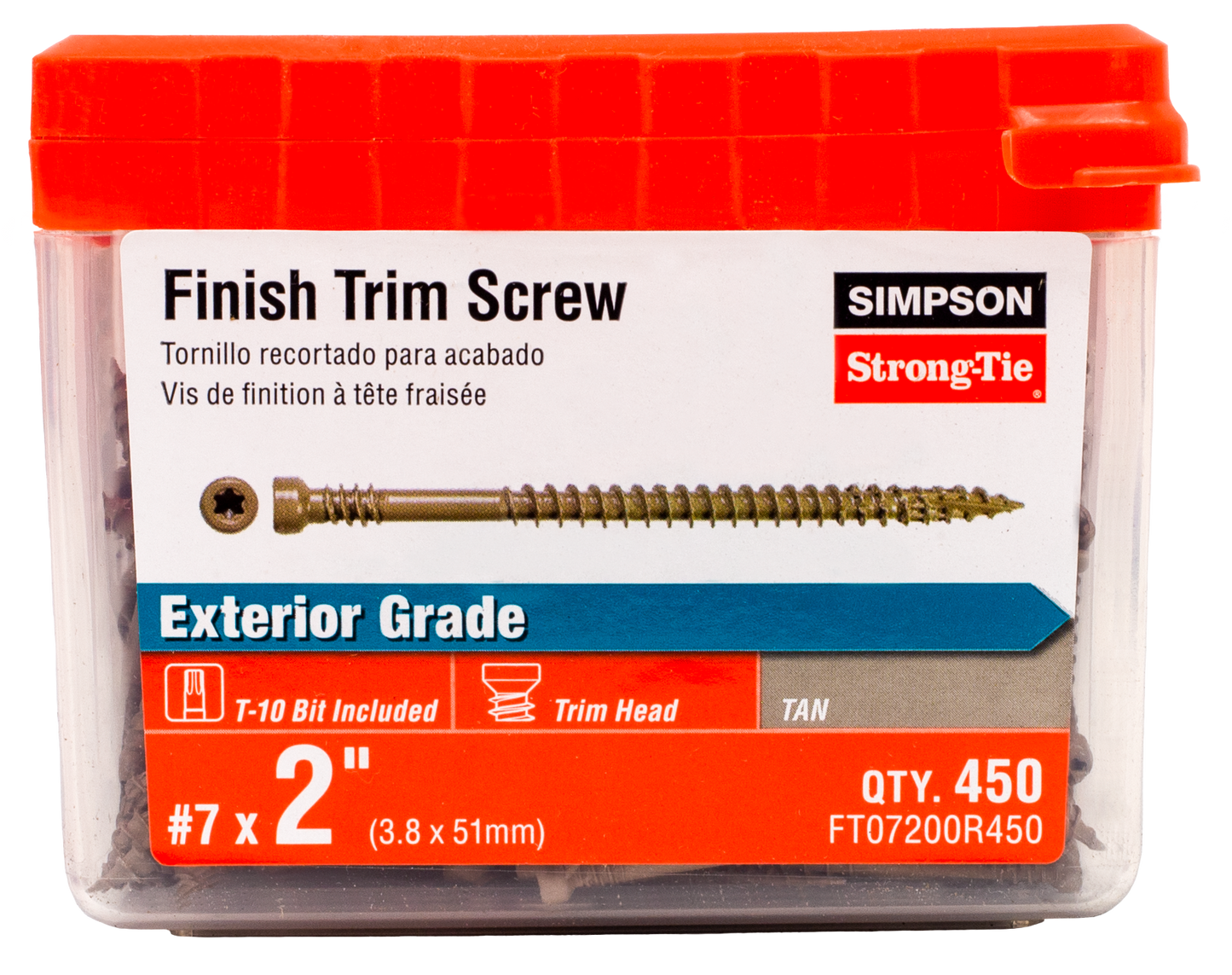 Simpson Strong-Tie FT07200R450 Finish Trim Screw — #7 x 2 in. T10, Trim-Head, Quik Guard®, Tan (450-Qty)
