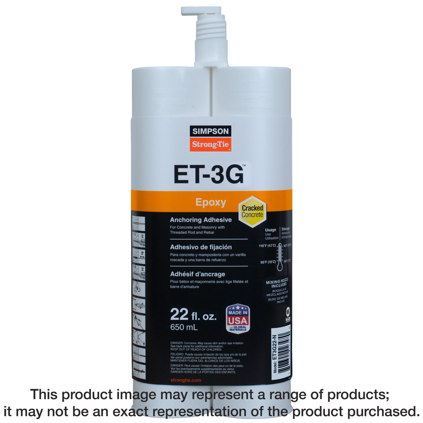 Simpson Strong-Tie ET3G22-N ET-3G™ 22 oz. Epoxy Adhesive Cartridge w/ Nozzle and Extension