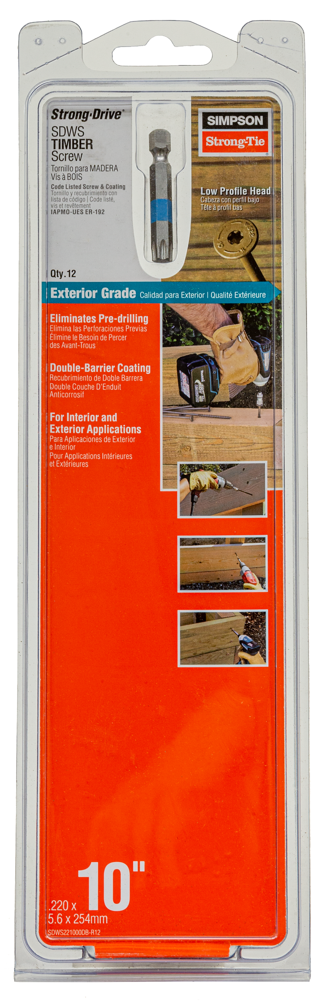 Simpson Strong-Tie SDWS221000DB-R12 Strong-Drive® SDWS™ TIMBER Screw (Exterior Grade) — 0.220 in. x 10 in. T40, Tan (12-Qty)