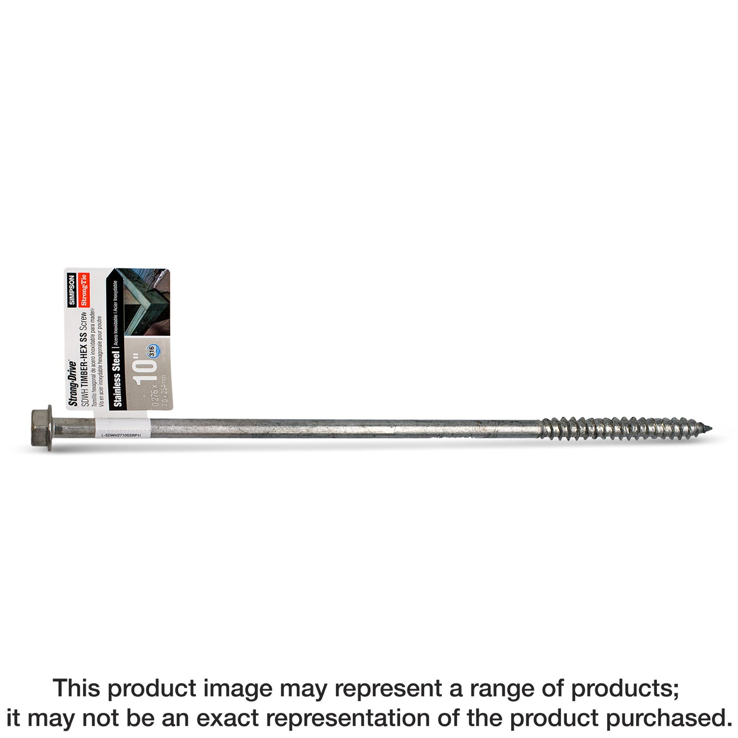 Simpson Strong-Tie SDWH271000SS-R25 Strong-Drive® SDWH™ TIMBER-HEX SS Screw — 0.275 in. x 10 in. 1/2 Hex, Type 316 (25-Qty)
