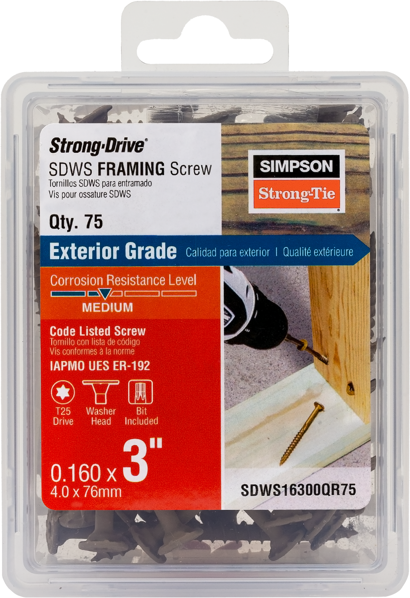 Simpson Strong-Tie SDWS16300QR75 Strong-Drive® SDWS™ FRAMING Screw — 0.160 in. x 3 in. T25, Quik Guard®, Tan (75-Qty)