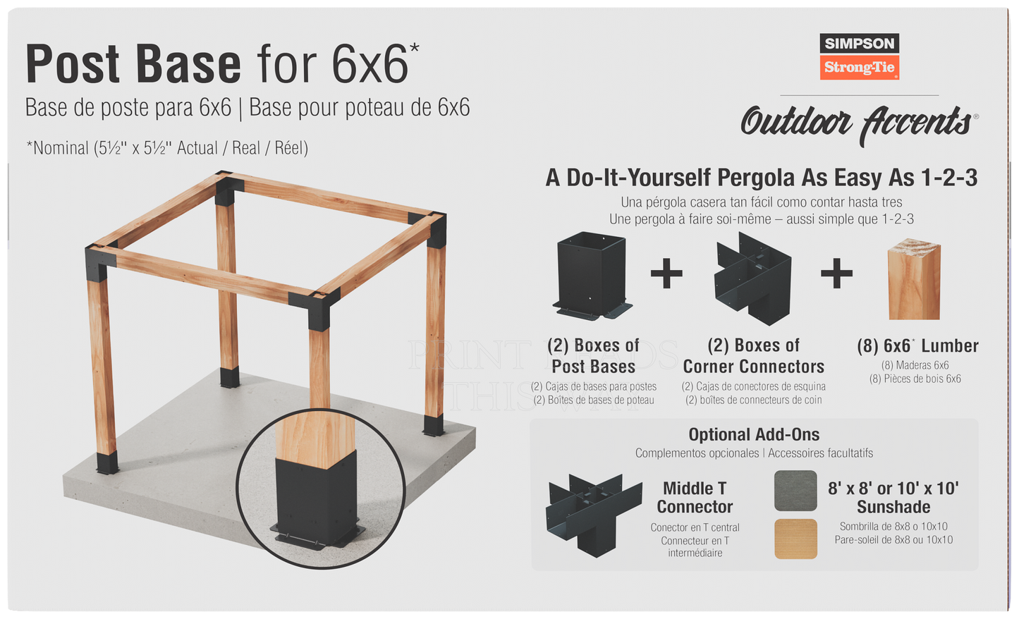 Simpson Strong-Tie SAGE-B66-KT2 Outdoor Accents® Sage System™ Black Powder-Coated Post Base for 6x6 with Screws (2-Qty)