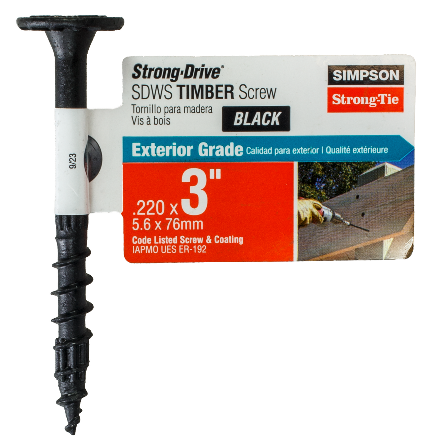 Simpson Strong-Tie SDWS22300DBB-RP1 Strong-Drive® SDWS™ TIMBER Screw (Exterior Grade) — 0.220 in. x 3 in. T40, Black