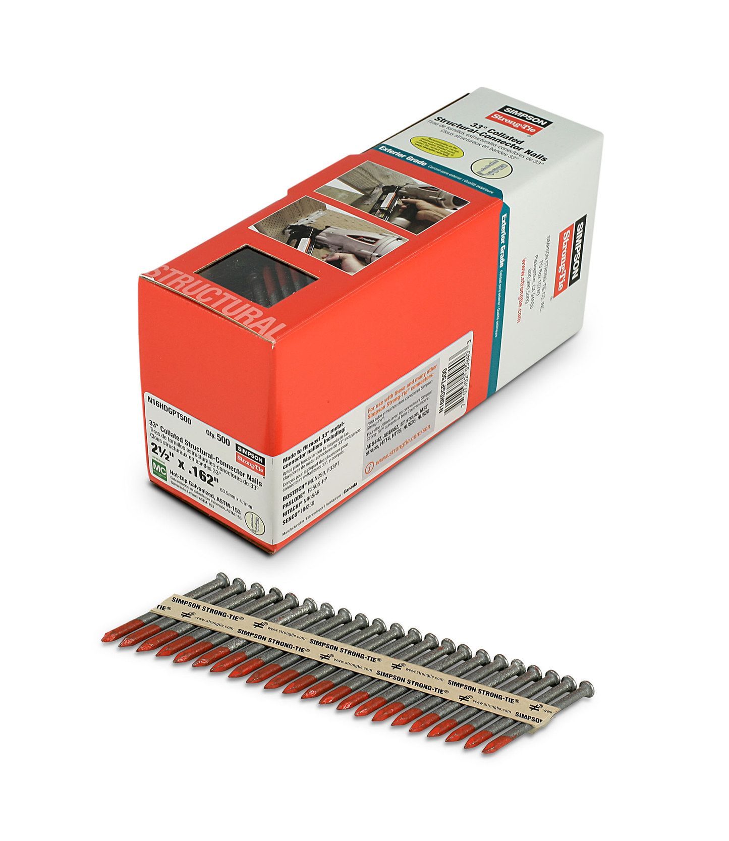 Simpson Strong-Tie N16HDGPT500 Strong-Drive® 33° SCN SMOOTH-SHANK CONNECTOR Nail — 2-1/2 in. x .162 in. HDG (500-Qty) (Pack of 4)