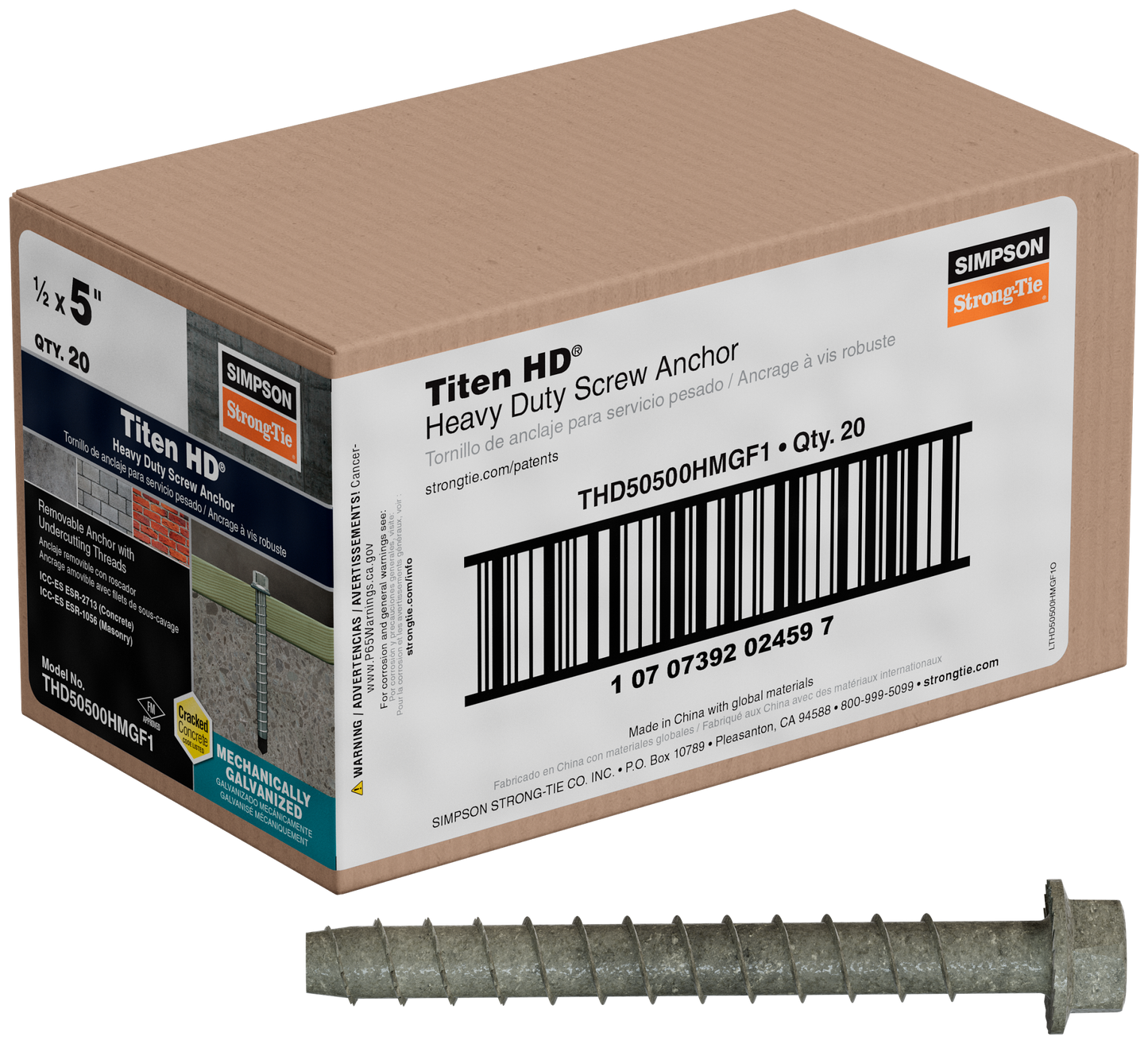 Simpson Strong-Tie THD50500HMGF1 Titen HD® 1/2 in. x 5 in. Mechanically Galvanized Heavy-Duty Screw Anchor (Pack of 6200)