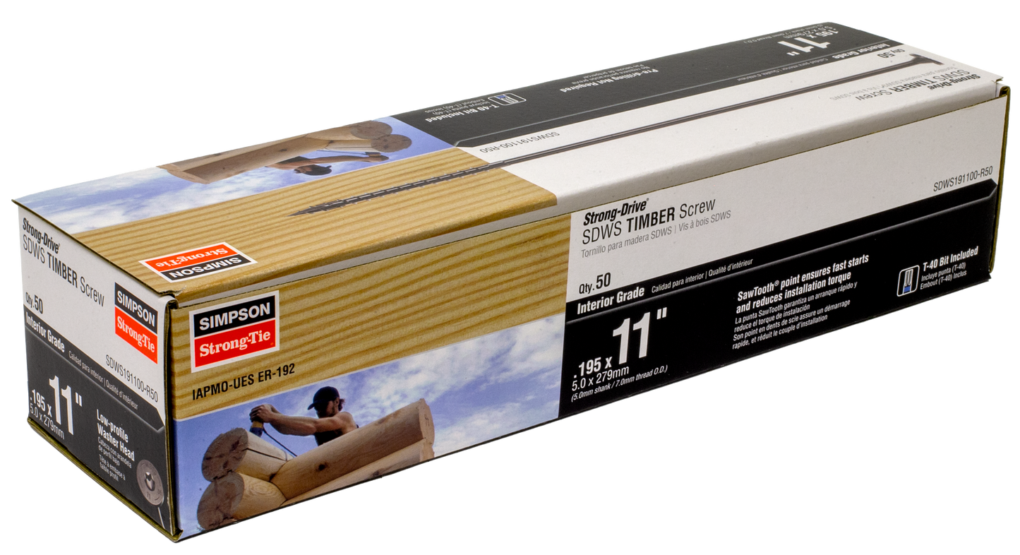 Simpson Strong-Tie SDWS191100-R50 Strong-Drive® SDWS™ TIMBER Screw (Interior) — 0.195 in. x 11 in. E-coat® (50-Qty)