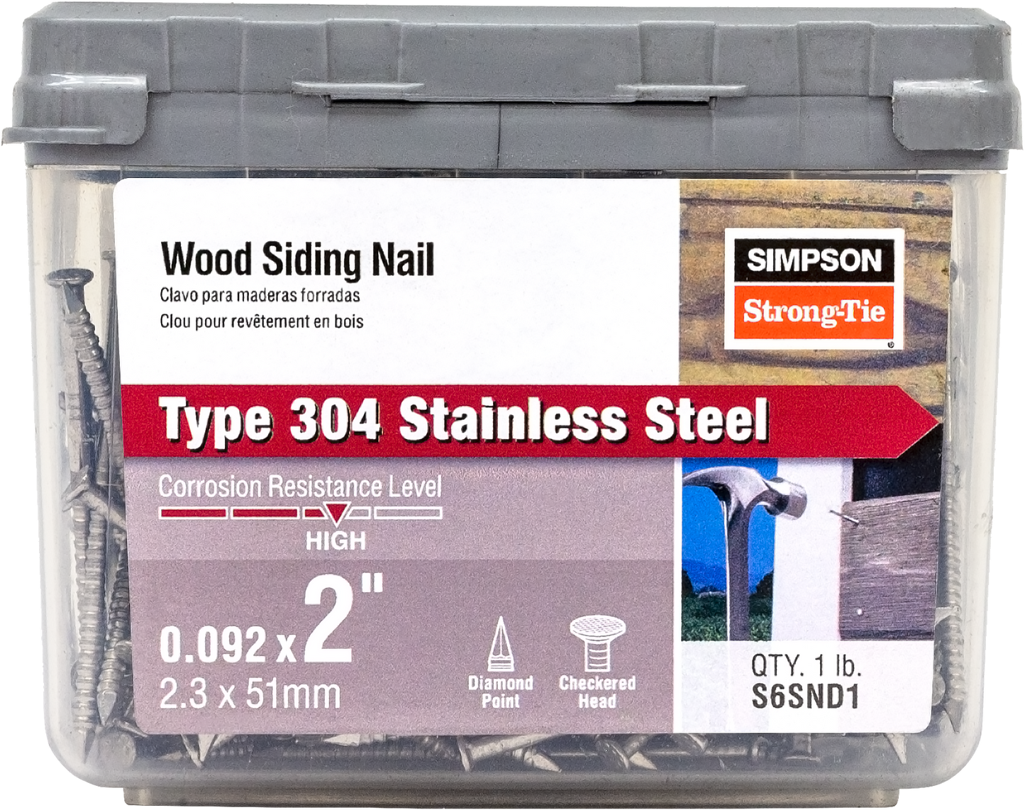 Simpson Strong-Tie S6SND1 Wood Siding Nail — 2-in. x .092-in. Type 304 Stainless Steel (1 lb.) (Pack of 800)