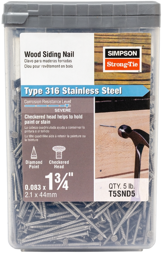 Simpson Strong-Tie T5SND5 Wood Siding Nail — 1-3/4 in. x .083 in. Type 316 Stainless Steel (5 lb.)