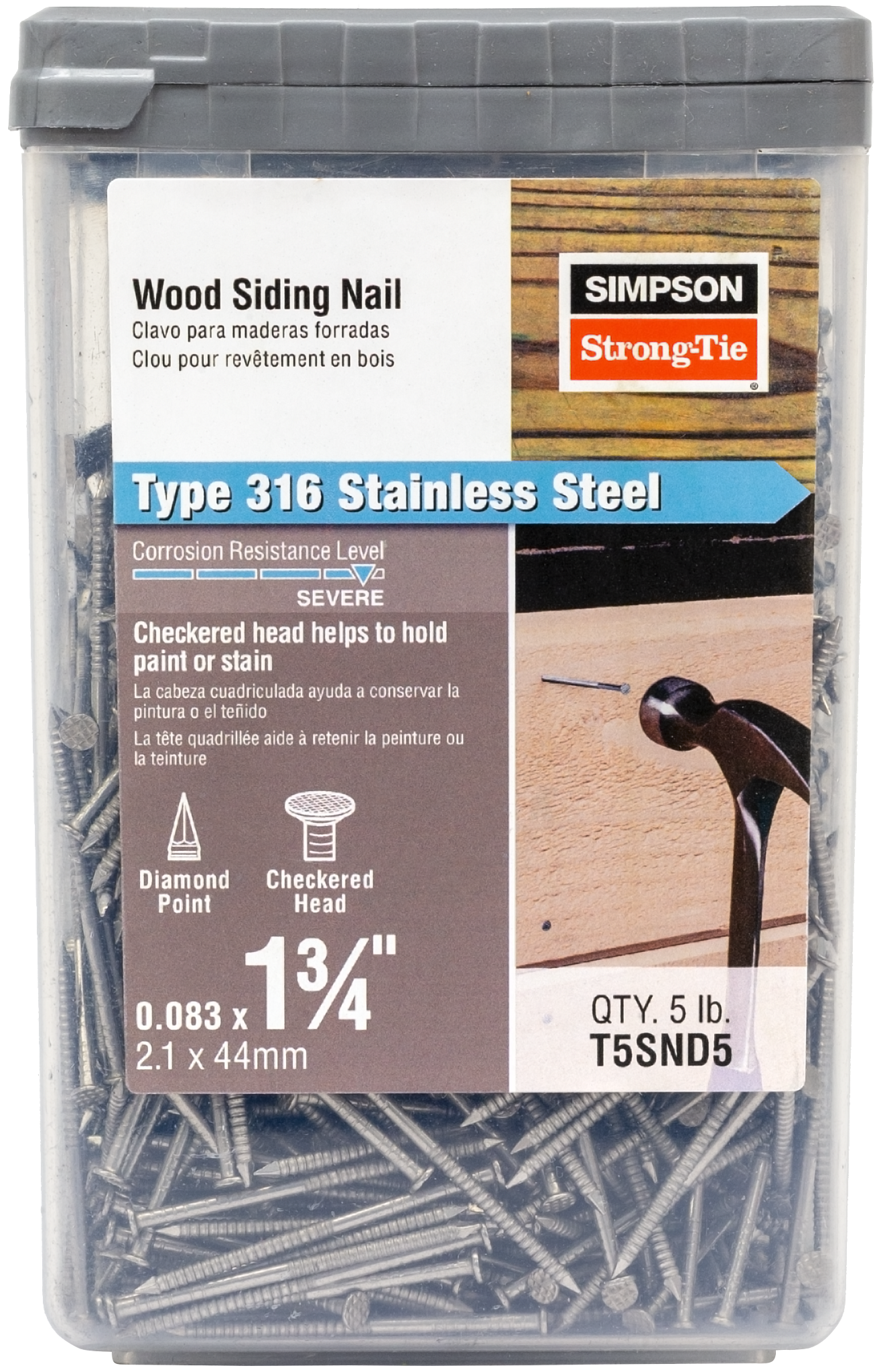 Simpson Strong-Tie T5SND5 Wood Siding Nail — 1-3/4 in. x .083 in. Type 316 Stainless Steel (5 lb.) (Pack of 300)