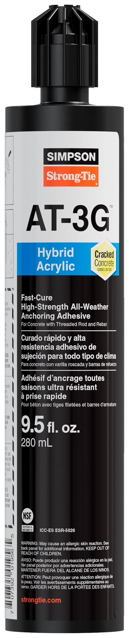 Simpson Strong-Tie AT3G10 AT-3G™ 9.5-oz. High-Strength Acrylic Anchoring Adhesive Cartridge w/ Nozzle