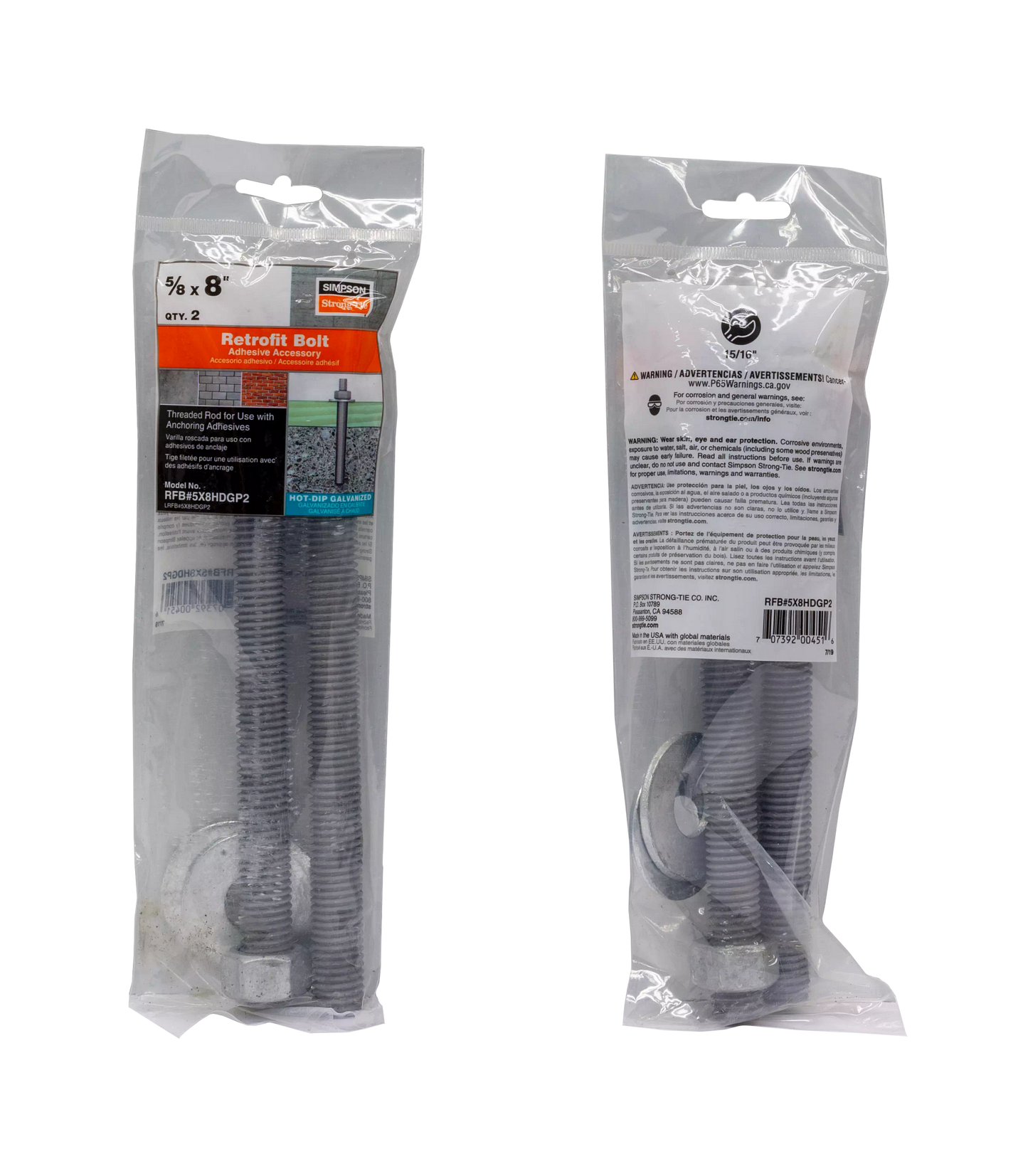 Simpson Strong-Tie RFB#5X8HDGP2 RFB 5/8 in. x 8 in. Hot-Dip Galvanized Retrofit Bolt (2-Qty) (Pack of 5)