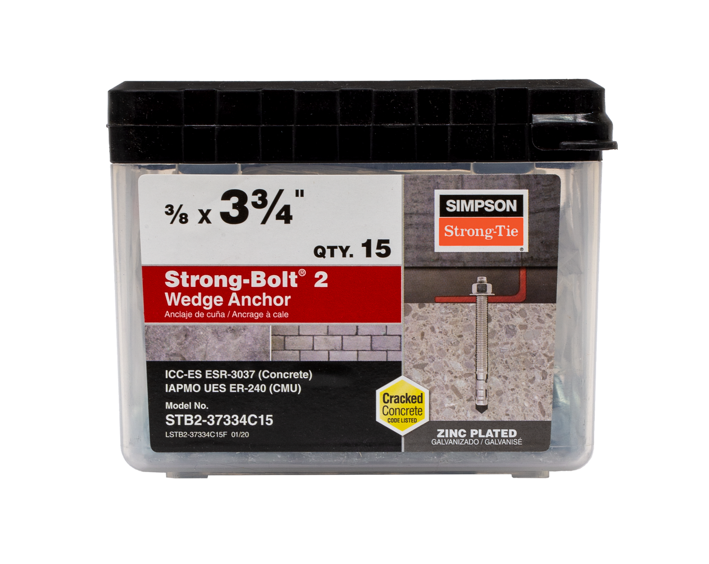 Simpson Strong-Tie STB2-37334C15 Strong-Bolt® 2 — 3/8 in. x 3-3/4 in. Wedge Anchor (15-Qty) (Pack of 660)
