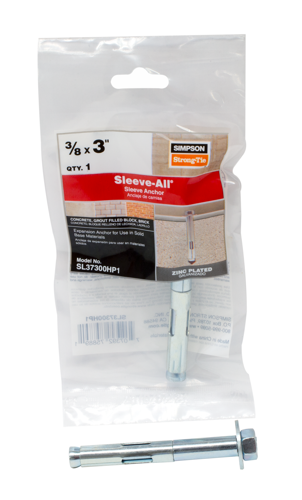 Simpson Strong-Tie SL37300HP1 Sleeve-All® 3/8 in. x 3 in. Hex-Head Sleeve Anchor (Pack of 8370)