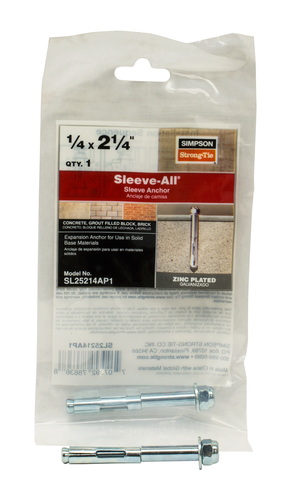 Simpson Strong-Tie SL25214AP1 Sleeve-All® 1/4 in. x 2-1/4 in. Acorn-Head Sleeve Anchor (Pack of 25)