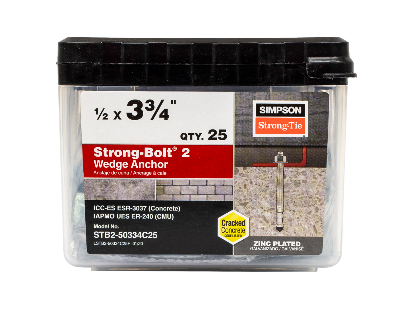 Simpson Strong-Tie STB2-50334C25 Strong-Bolt® 2 — 1/2 in. x 3-3/4 in. Wedge Anchor (25-Qty) (Pack of 4)
