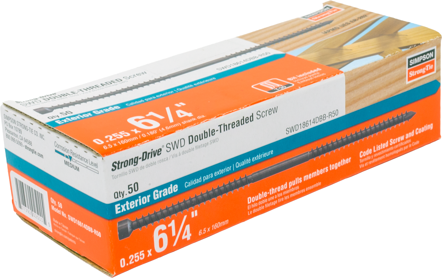 Simpson Strong-Tie SWD18614DBB-R50 Strong Drive® SWD Double-Threaded™ Screw —  0.180-in. x 6-1/4-in. T30, Black (50-Qty)