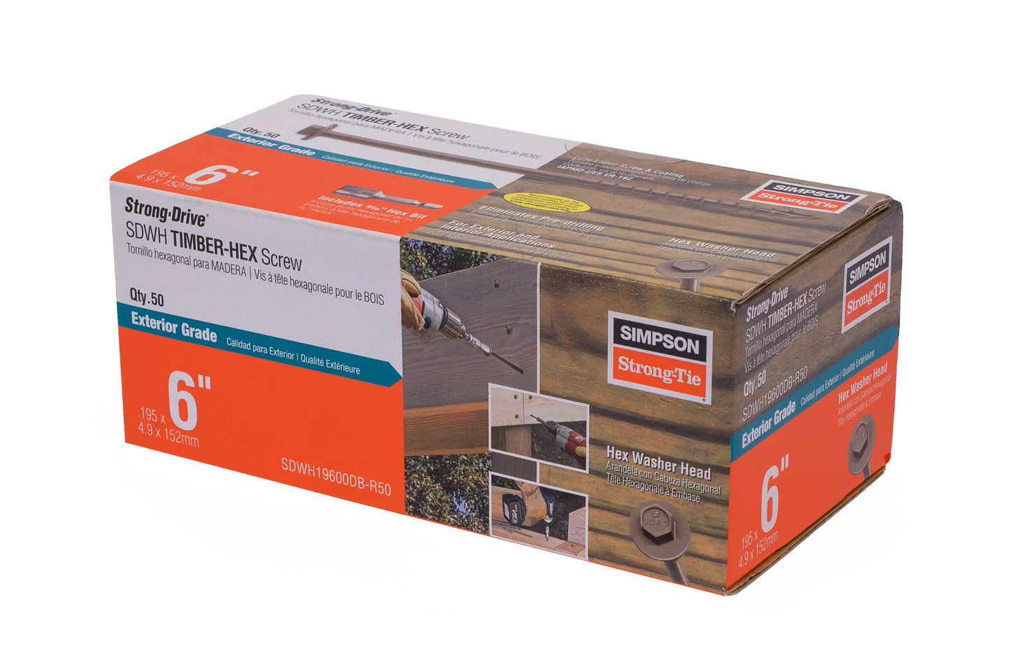 Simpson Strong-Tie SDWH19600DB-R50 Strong-Drive® SDWH™ TIMBER-HEX Screw — 0.195 in. x 6 in. 5/16 Hex, DB Coating (50-Qty)