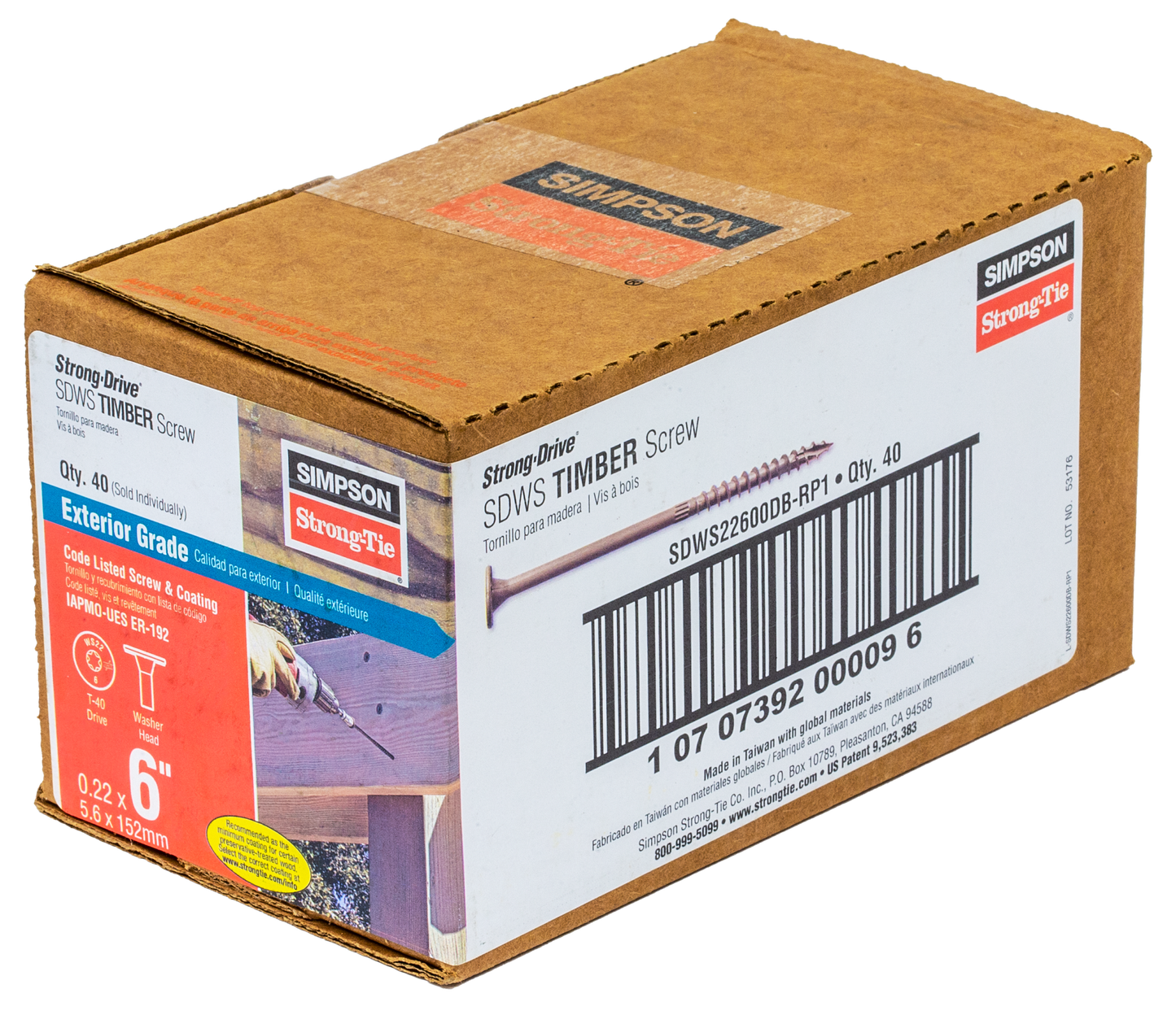 Simpson Strong-Tie SDWS22600DB-RP1 Strong-Drive® SDWS™ TIMBER Screw (Exterior Grade) — 0.220 in. x 6 in. T40, Tan (Pack of 40)