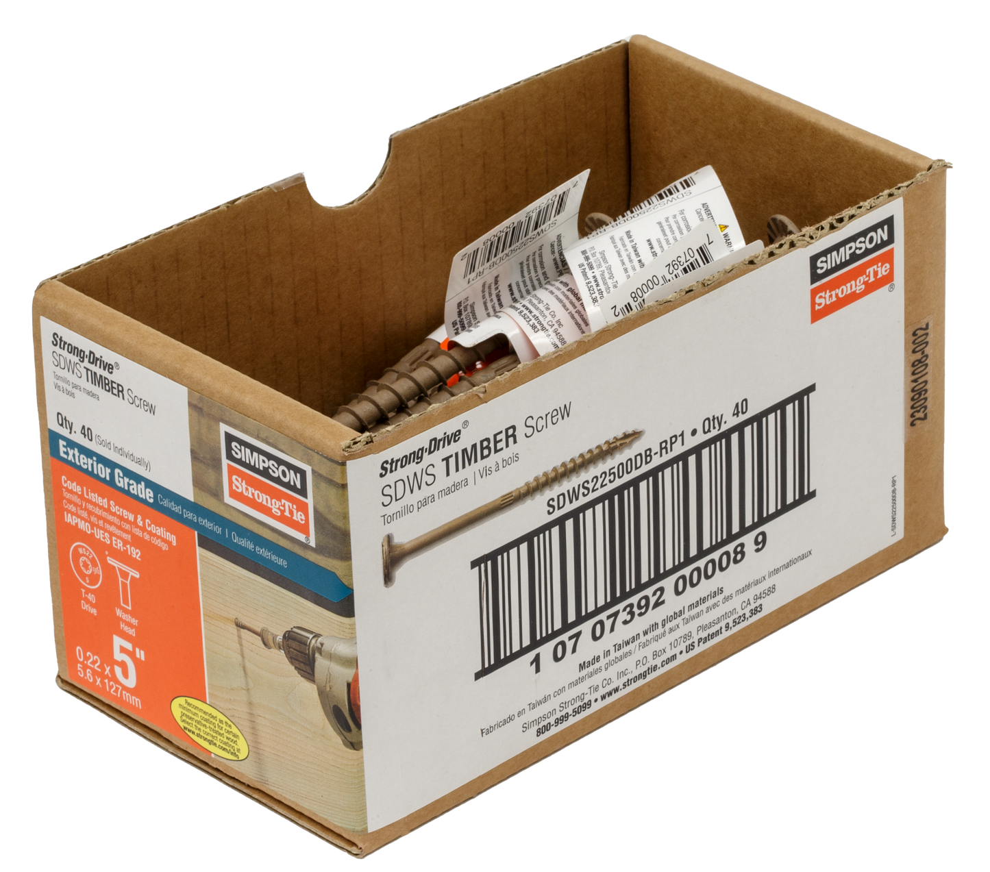 Simpson Strong-Tie SDWS22500DB-RP1 Strong-Drive® SDWS™ TIMBER Screw (Exterior Grade) — 0.220 in. x 5 in. T40, Tan (Pack of 40)