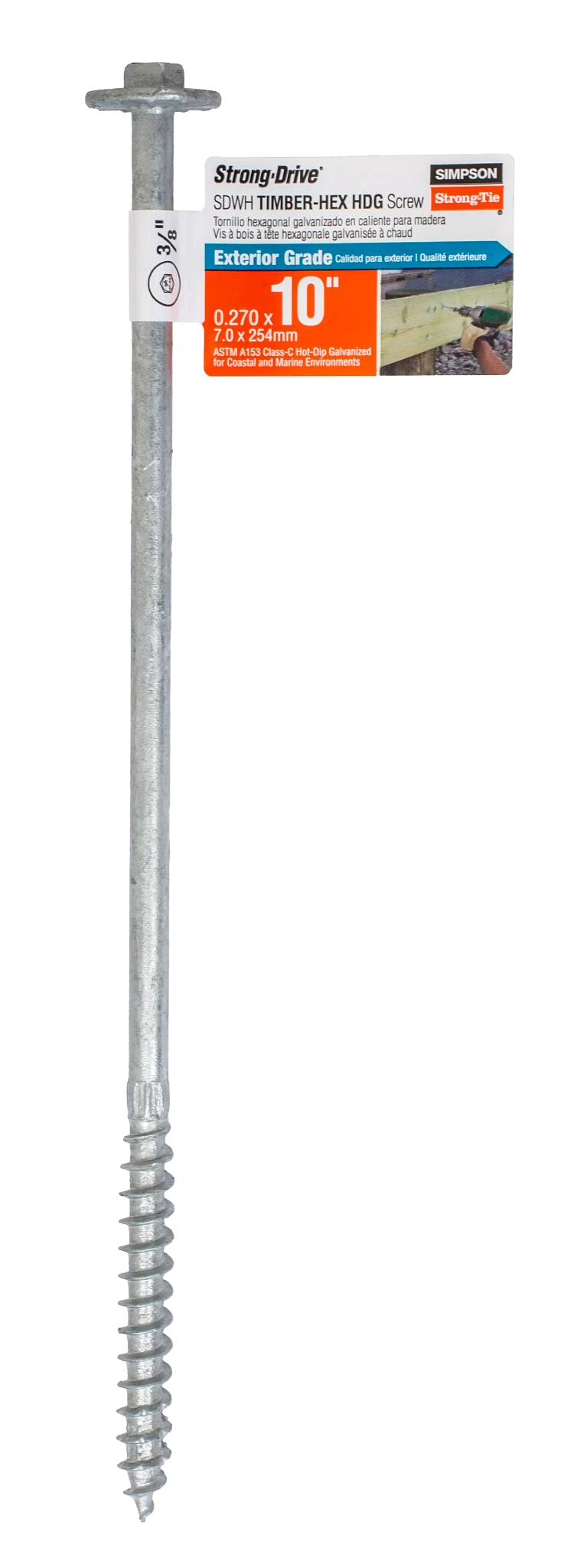 Simpson Strong-Tie SDWH271000G-RP1 Strong-Drive® SDWH™ TIMBER-HEX HDG Screw — 0.276 in. x 10 in. 3/8 Hex