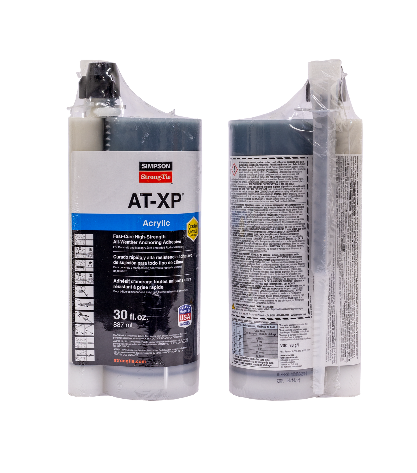 Simpson Strong-Tie AT-XP30 AT-XP® 30-oz. High-Strength Acrylic Anchoring Adhesive Cartridge w/ Nozzle (Pack of 5)