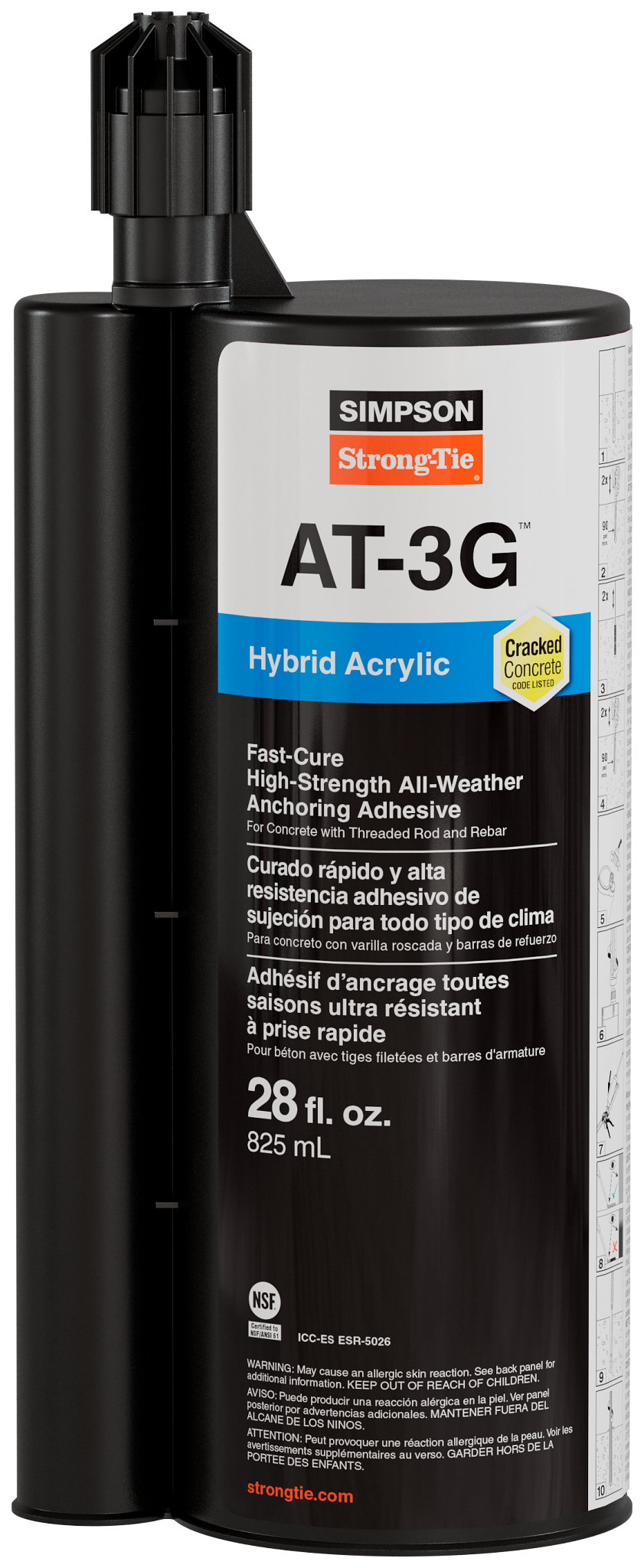 Simpson Strong-Tie AT3G30 AT-3G™ 28-oz. High-Strength Acrylic Anchoring Adhesive Cartridge w/ Nozzle