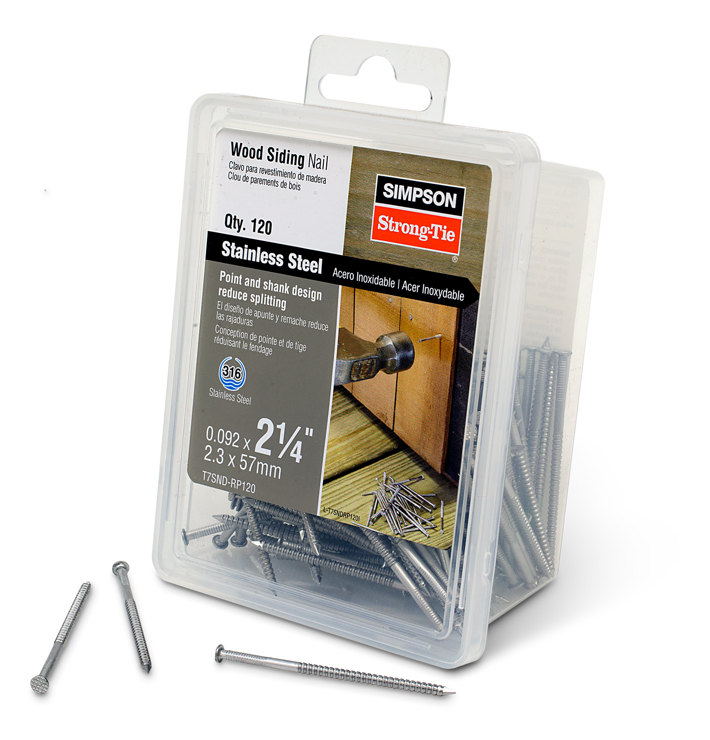 Simpson Strong-Tie T7SND-RP120 Wood Siding Nail — 2-1/4-in. x .092-in. Type 316 Stainless Steel (120-Qty)