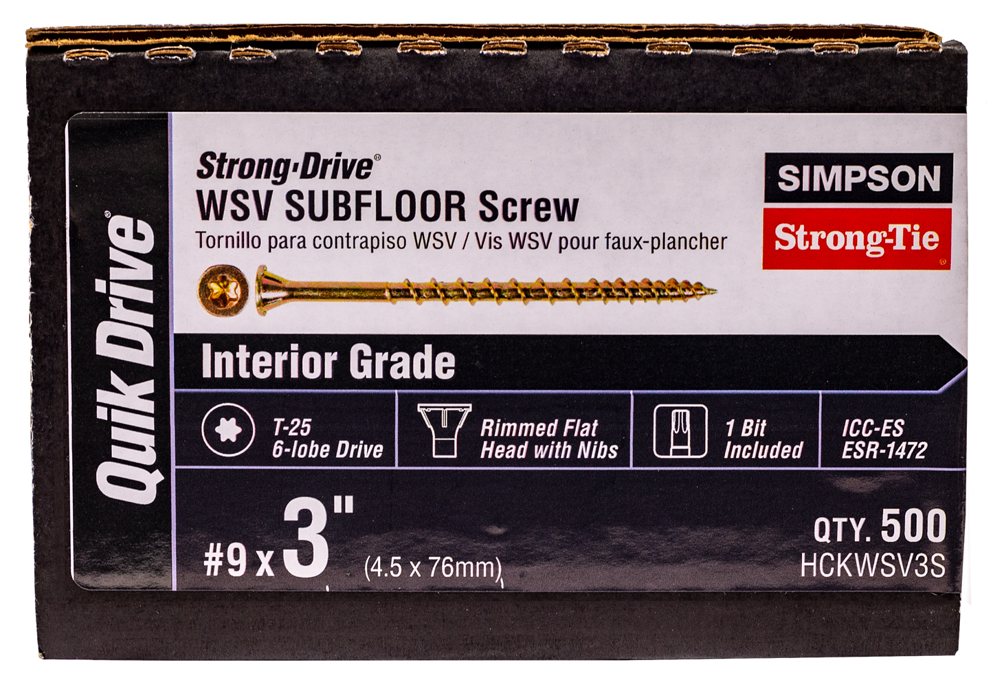 Simpson Strong-Tie HCKWSV3S Strong-Drive® WSV SUBFLOOR Screw (Collated) — #9 x 3 in. T25, Yellow Zinc (500-Qty) (Pack of 176)