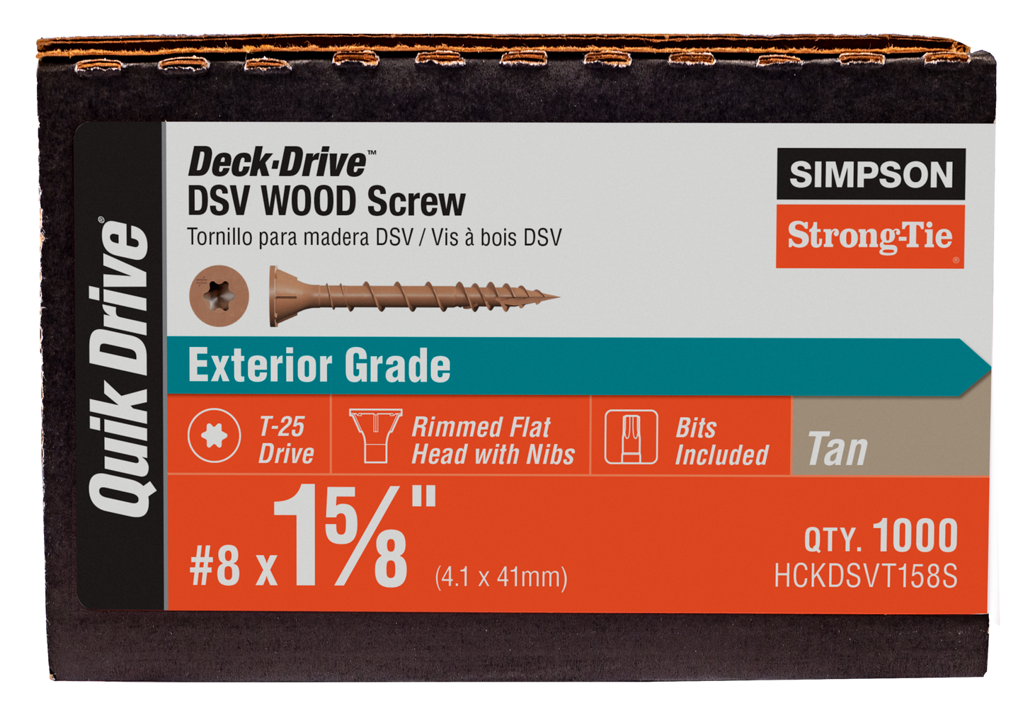 Simpson Strong-Tie HCKDSVT158S Deck-Drive™ DSV WOOD Screw (Collated) — #8 x 1-5/8 in. T25 6-Lobe, Tan (1000-Qty)