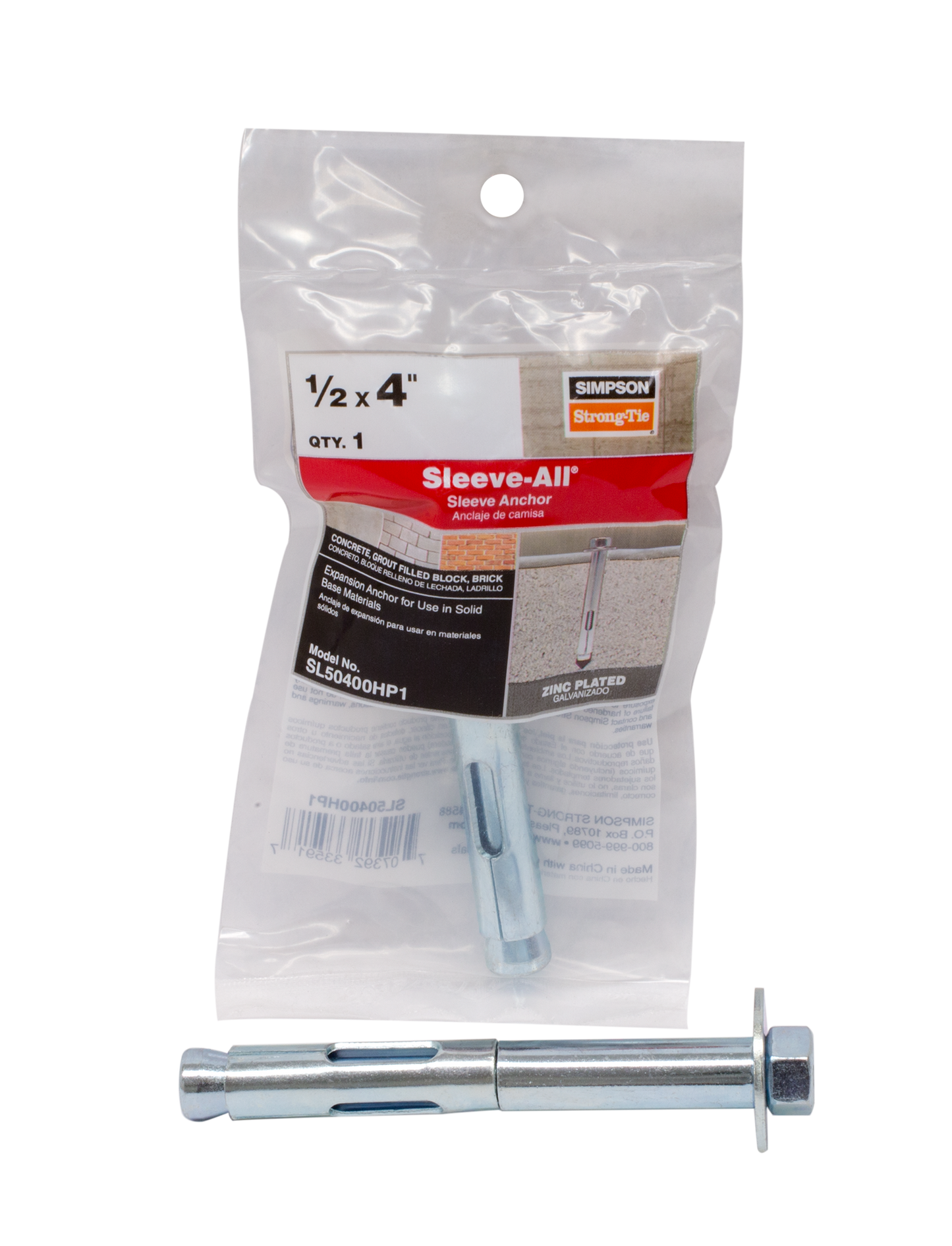 Simpson Strong-Tie SL50400HP1 Sleeve-All® 1/2 in. x 4 in. Hex-Head Sleeve Anchor (Pack of 10)