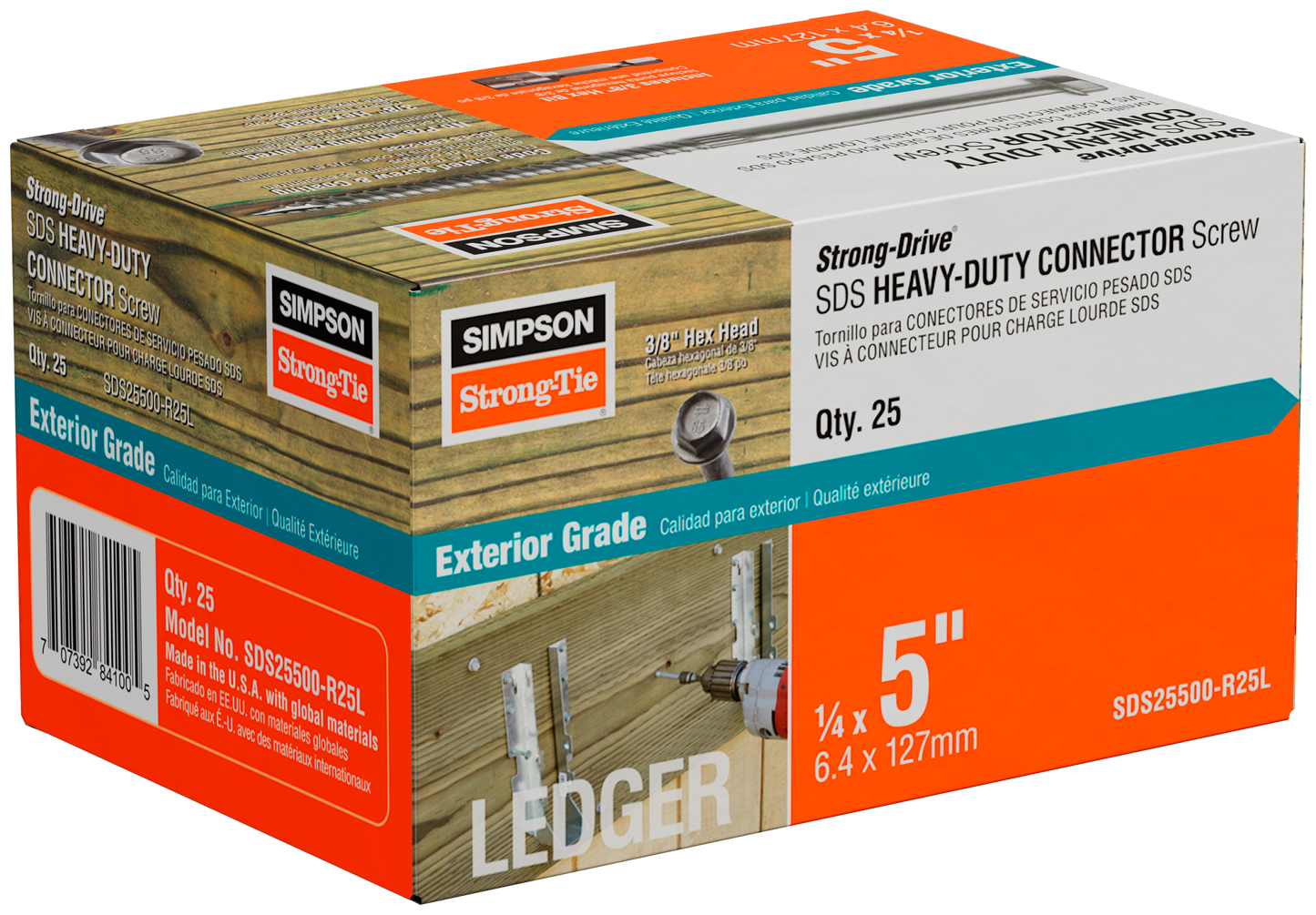 Simpson Strong-Tie SDS25500-R25L Strong-Drive® SDS HEAVY-DUTY CONNECTOR Screw — 1/4 in. x 5 in. DB Coating (25-Qty) (Pack of 6)